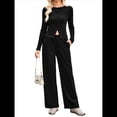 thumbnail image 3 of Conjunto de Chándal de 2 Piezas para Mujer, con Pantalones Acampanados de Yoga y Mangas Largas, Estilo Casual, A Juego. Negro L, 3 of 9