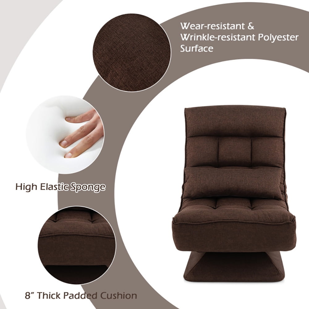 Finihen Swivel Floor Chair, 5-Level Adjustable 360Â° Swivel Floor Chair with Massage Pillow, Recliner Chair for Relaxing Reading Gaming TV Watching, Brown