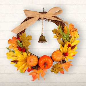 Autumn Maple Leaf Pumpkin Wreath Thanksgiving Halloween Front Door Home Decor LO
