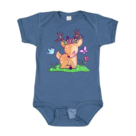 

Inktastic Cute Baby Deer with Butterfly Bird and Flowers Gift Baby Boy or Baby Girl Bodysuit
