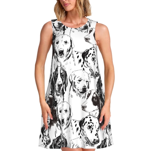 Fotbe Labrador Retriever Dog Vestido de Verano sin Mangas para Mujer – Vestido Midi Línea A, Estilo Camiseta Floral, Vestido Playero Casual y Fluido
