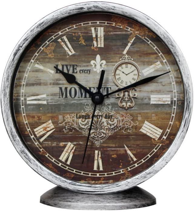 Farmhouse Wall Clocks Classic Silent Desk Clock 6' Non-Ticking Decor Silver