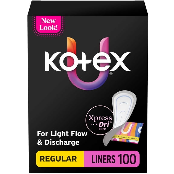 Kotex Absorbent Wrapped Liners, Light Absorbency, Regular Coverage, 100 Count