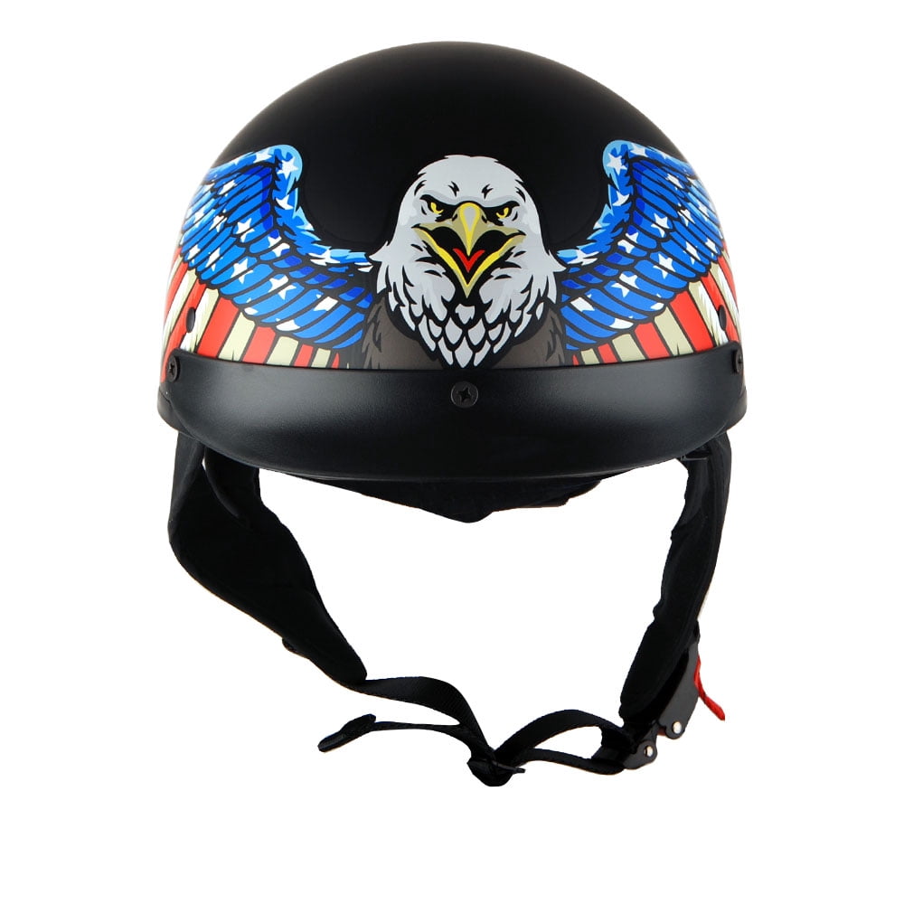 1Storm Motorcycle Half Face Helmet Mopeds Scooter Pilot with retractable Inner Smoked Visor HKY205V, Eagle Black