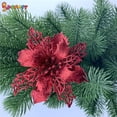 thumbnail image 5 of Spencer 12Pcs Christmas Poinsettia Flower Ornaments Glitter Floral Accessories Xmas Tree Wreaths Decorations for Wedding Party Home "Red", 5 of 6