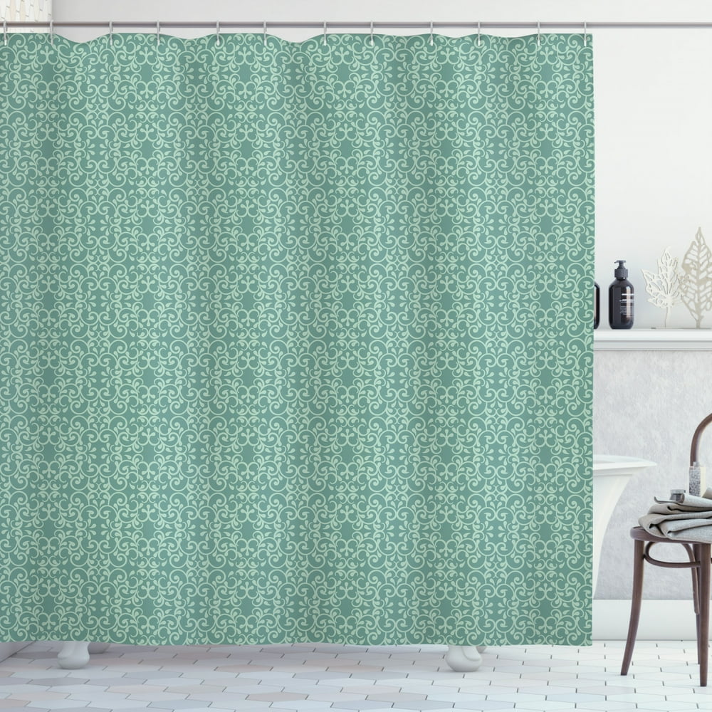 Green Shower Curtain, Vintage Style Victorian Garden Pattern Antique