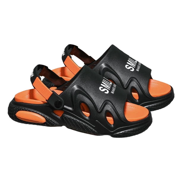 Sandalias deslizantes para hombre Resbalón transpirable en cómodas diapositivas de playa antideslizantes de EVA Negro Naranja 44 45