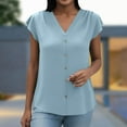thumbnail image 2 of Inleife Womens Casual Tops Women's 1/4 Sleeve Summer Wrinkle Crew Neck Short Color Feifei Sleeve Short Sleeve T-Shirt Petite Top Light Blue XXL, 2 of 6