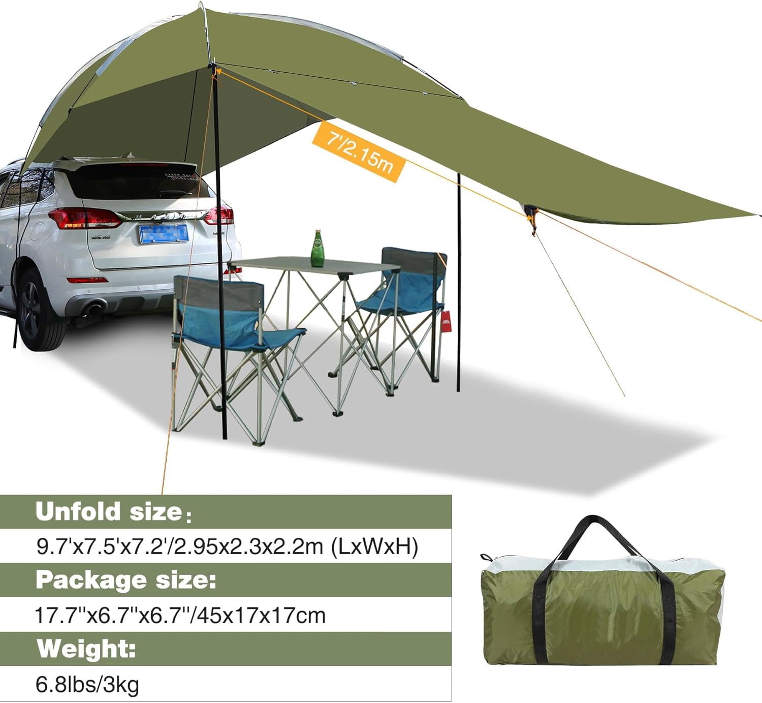 REDCAMP Car Awning for SUV Truck, 9.7'x7.5' Waterproof Rear Sun Shelter, Portable Vehicle Canopy with 2 Poles, Easy Setup for Camping, Tailgating, Beach