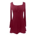 thumbnail image 5 of DHFJKG Womens Ribbed Mini Dress Square Neck Long Sleeve Party Wear Cute Y2K Clothes Slim Fit Solid Color Date Comfort Dresses, 5 of 6