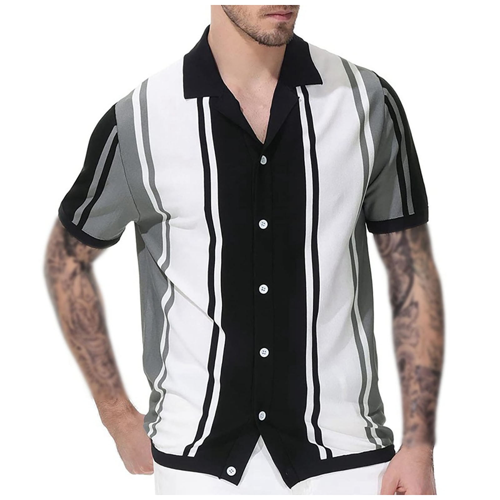 Juebong Fashion Knit Polo Shirts for Men Black Cardigan Slim Fit