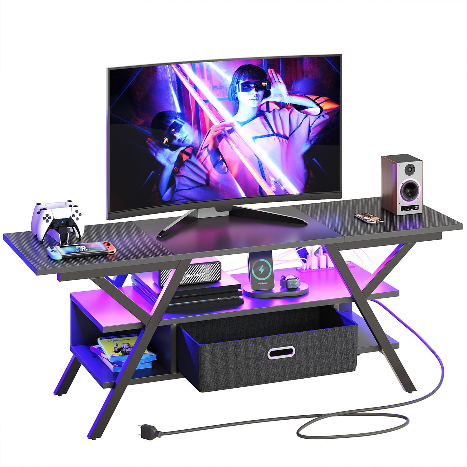 Bestier Entertainment Center LED Gaming TV Stand for 55+ Inch TV Adjustable  Glass Shelves 22 Dynamic RGB Modes TV Cabinet Game Console PS4, Wash Gray