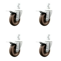 4 Inch High Temp Glass Filled Nylon 3/4 Inch Stem Caster Set Total Lock Brake