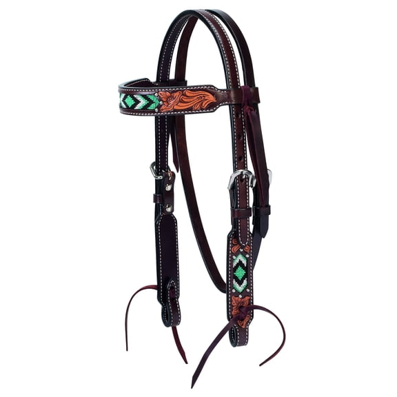 Weaver Turq Cross Turq Bead Flor Pony BB Headstall