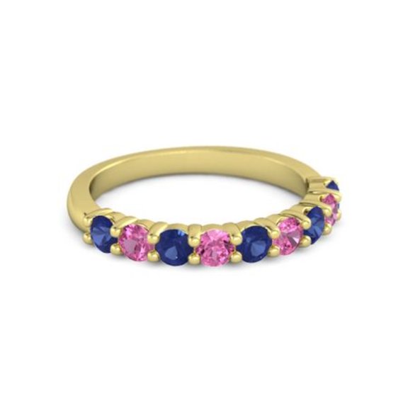 925 Silver Round 2.5MM Blue Sapphire Pink Tourmaline Eternity Yellow Plated Ring