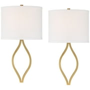 Possini Euro Design Sian Modern Wall Light Sconces Set of 2 Warm Brass Hardwired 10 Fixture White Half-Moon Linen Shade for Bedroom