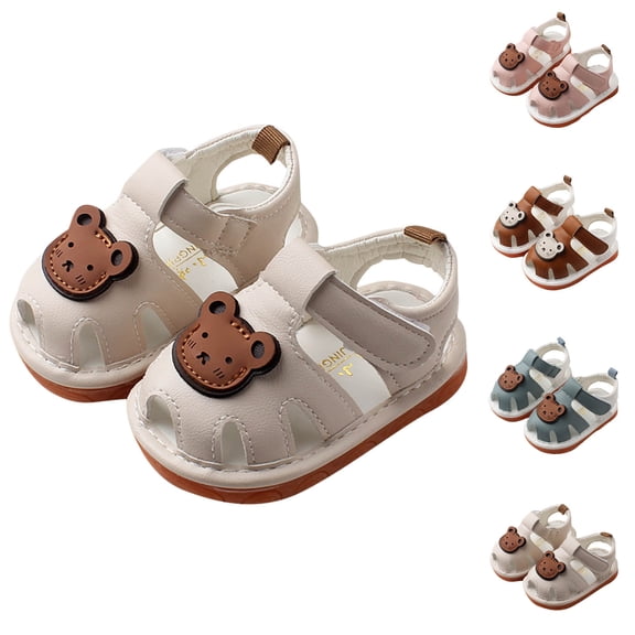 Viluyesy Toddler Baby Summer Sandals – Soft-Soled Slip-On Walking Shoes with Whistle Sound, Non-Slip Pre-Walking Sandals for Boys and Girls Beige Size 0M