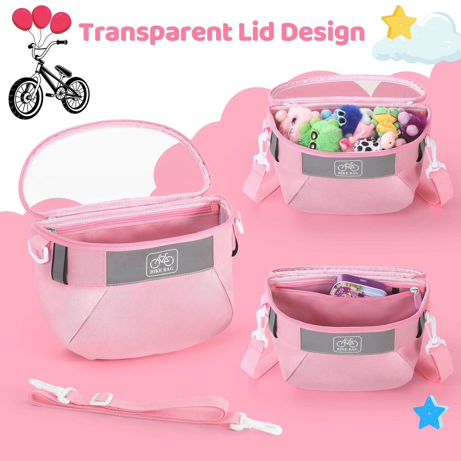 AYAOQIANG Kids Bike Basket,Front Handlebar Bag for Kids Girls Bikes, Semicircle Bike Basket with Zipper for Child Tricycle Bicycle