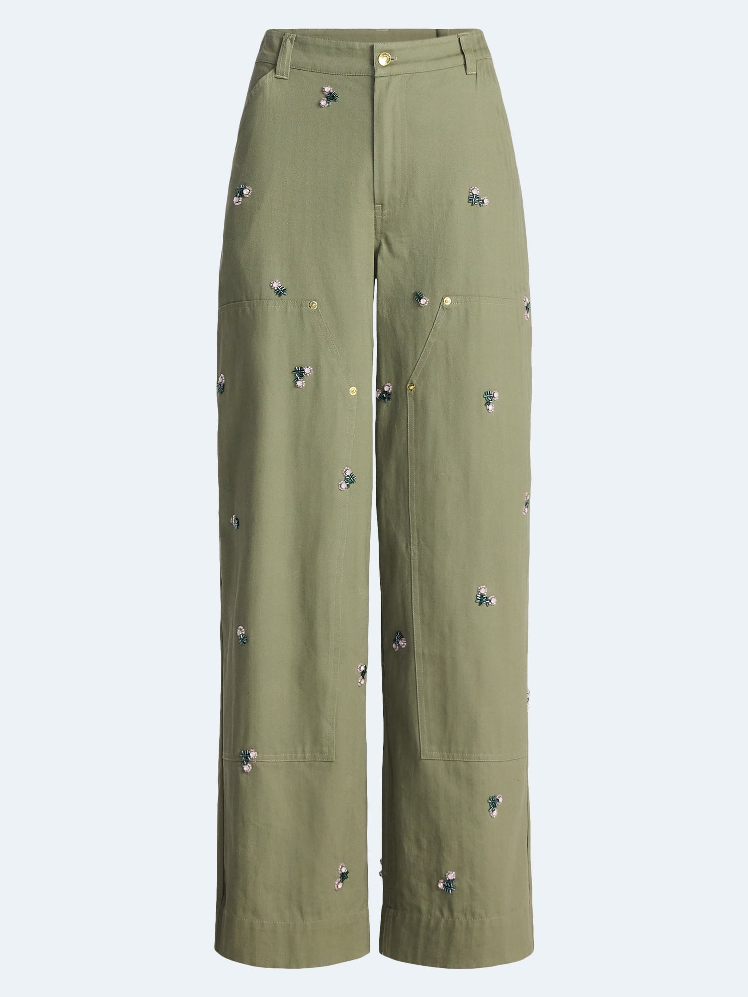 Free Assembly Women's and Women’s Plus Embellished Cotton Carpenter Pants, 30" Inseam, Sizes 0-28W
