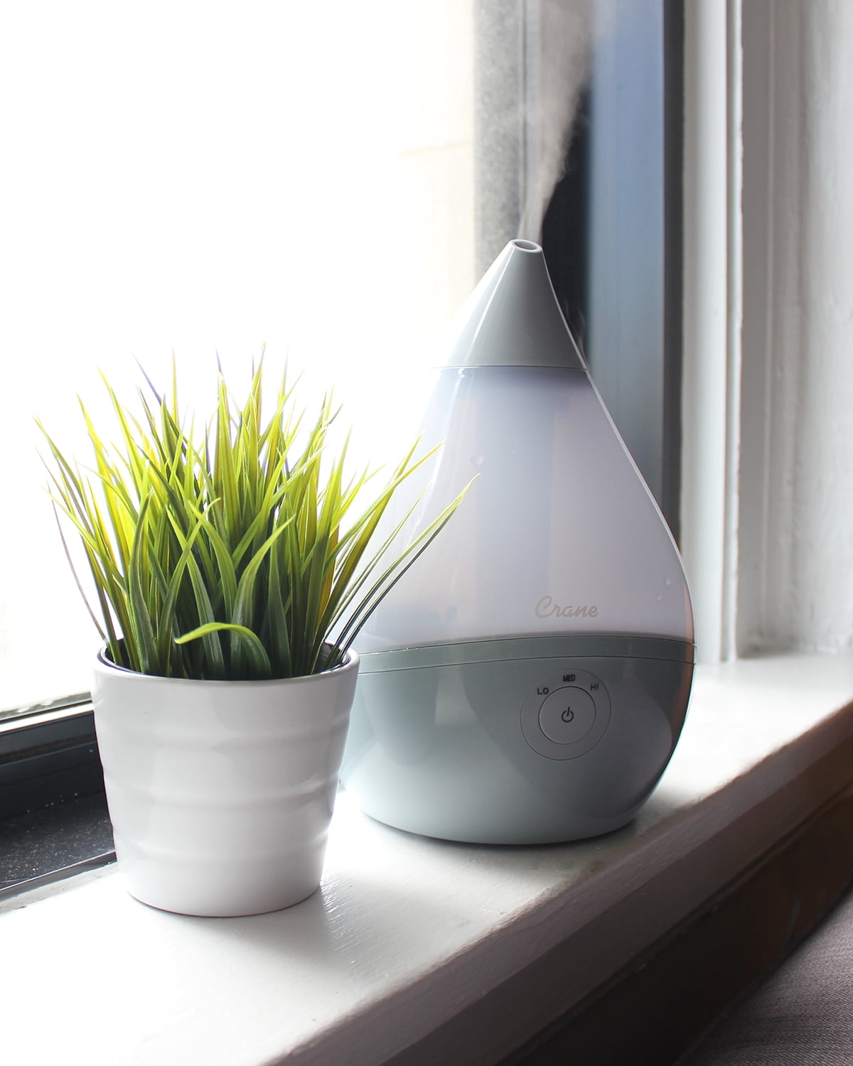Crane USA Droplet Ultrasonic Cool Mist Humidifier, 0.5 Gallon, 15 Hour Run Time, Optional Vapor Tray, 250 Sq. Ft. Coverage, Gray