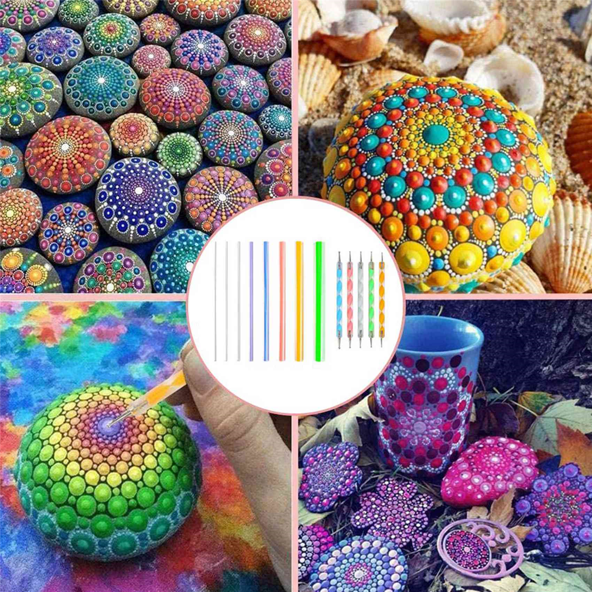 8X Mandala Dotting Tools Set for Painting Rocks,Painting Rocks Dot Kit,Acrylic Stick,Point Drill Tool,Stencil DIY Wall