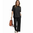 thumbnail image 6 of Two Piece Sets for Women Summer Outfits Wide Leg Crop Pants Lounge Sets Beach Vacation Clothes Black L, 6 of 9