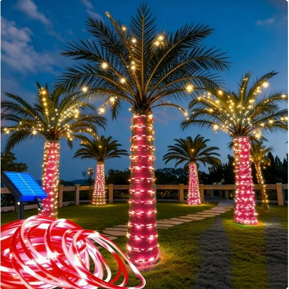 Solar outdoor Rope Lights 33ft 100LED Candy-color Waterproof Twinkle Lights for Wedding Patio Garden Christmas Halloween Party Holiday Trampoline Decoration