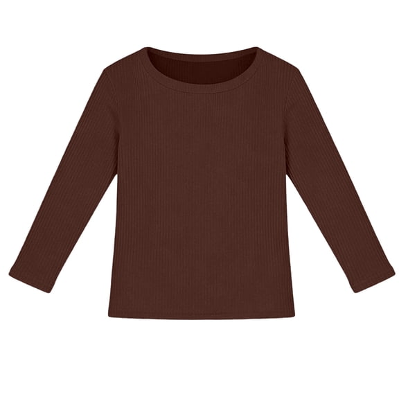 Ticikt Girls Short/Long Sleeve Shirts Ribbed Knit Cotton Crewneck Tops Slim Fit Soft Casual Kids Base Layer Undershirts