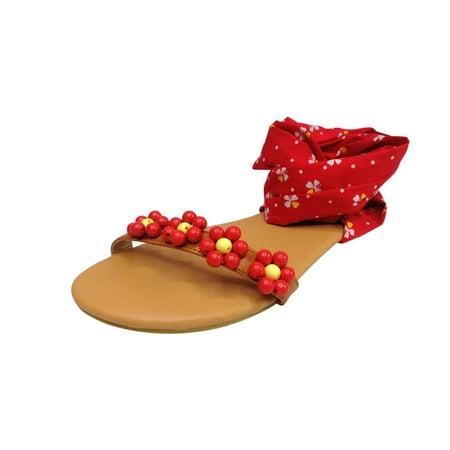 

Sunvit Flat Sandals for Women- Thin Straps Casual Beach Sandals Bow Open Toe Summer Slide Sandals #879 Red