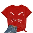 thumbnail image 2 of T-shirts Femmes Coupe Ample Col Rond Manches Courtes Texte Quotidien Botanique Floral Chat T-Shirt Haut T-Shirts Femmes Rouge P, 2 of 4