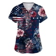 thumbnail image 2 of 4th of July Scrub Tops Women Short Sleeve V Neck Retro Floral Print Shirts Nursing Working Uniform American 250 Years Anniversary 2026 New Medical Plus Size Scrub T Shirts, 2 of 4