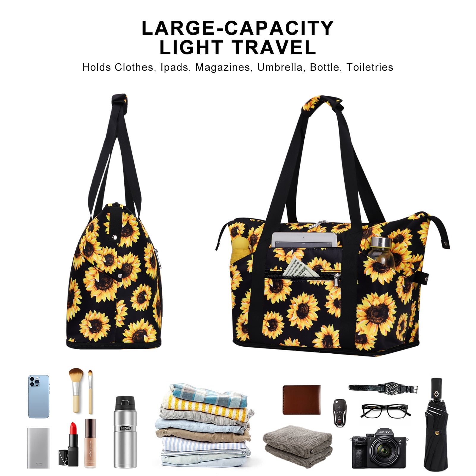Duryarhall Foldable Multiple Pockets Sports Tote Handbag Single Shoulder Waterproof Travel Bag