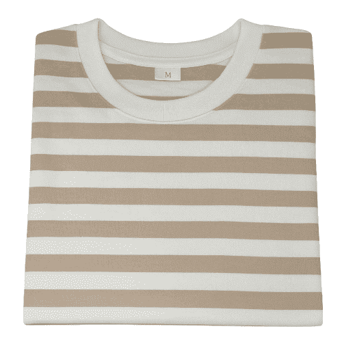 Children's Cotton T-Shirt, Striped T-Shirt, Khaki and White - 3T