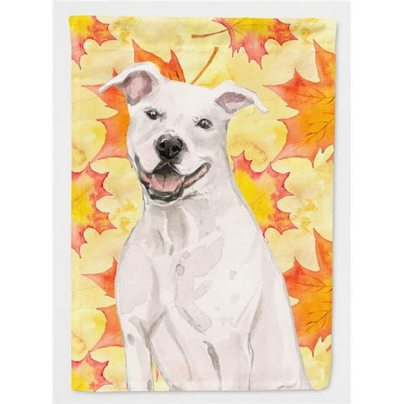 White Staffie Bull Terrier Fall Flag Canvas House