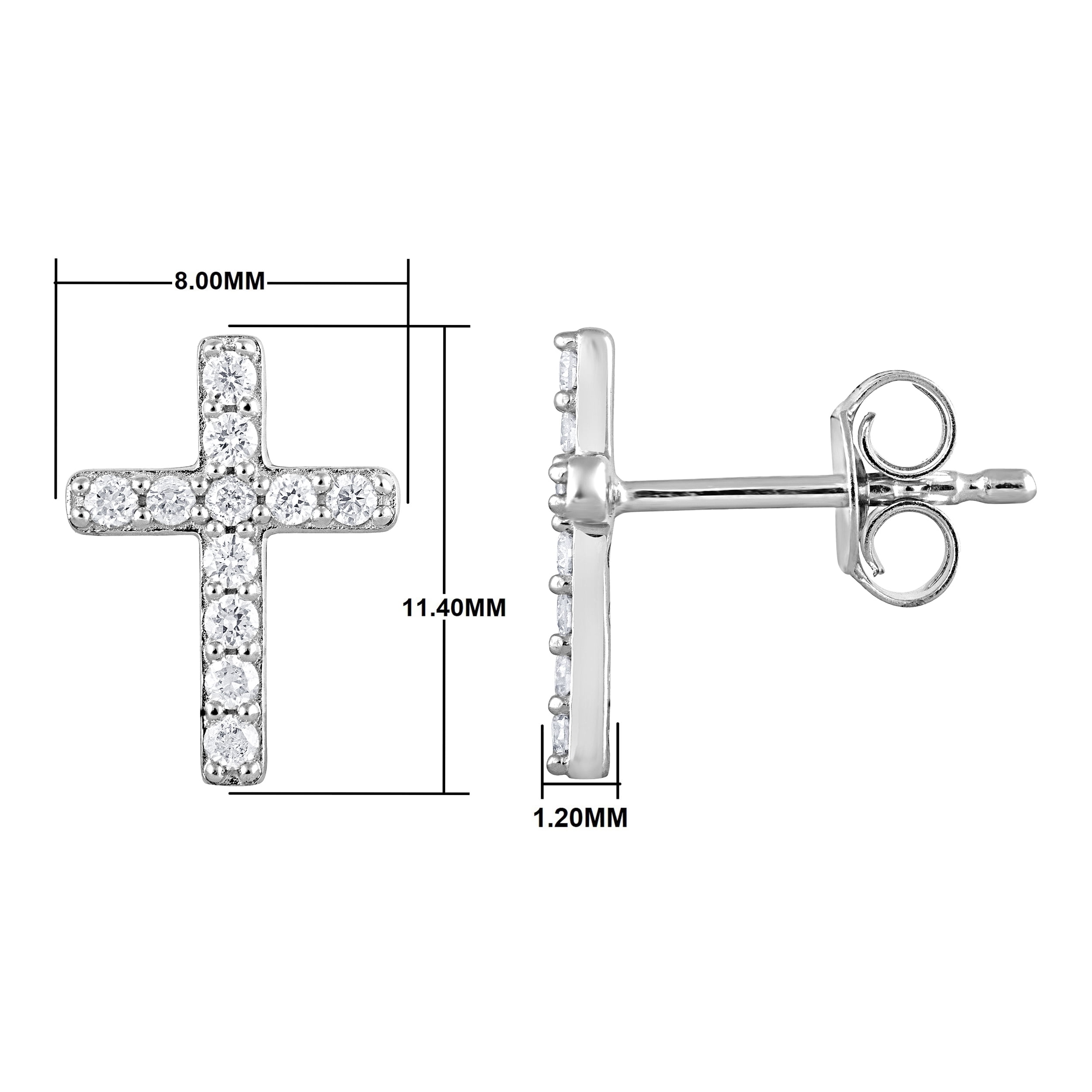 Unique Moments 1/4 Ct Round Lab Grown Diamond Cross Stud Earring in Silver for Women (H-I, SI-I1)
