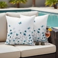 thumbnail image 4 of Turquoise Floral Butterfly Outdoor Waterproof Pillow Covers, Spring Rustic Botanical Flowers Decorative Square Throw Pillowcase Sofa Cushion Sham for Patio/Couch/Chair, 20"x20" 2 Pack, 4 of 8