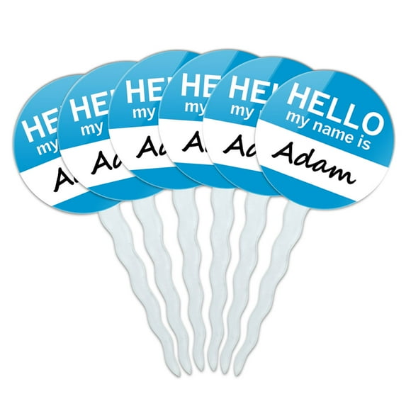 Adam Hello My Name Is Cupcake Picks Toppers - Set of 6