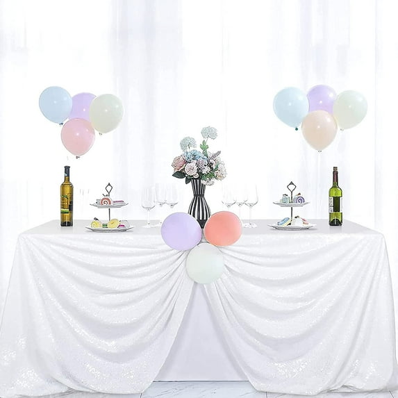 SoarDream White Sequin Tablecloth 50"x80" Rectangular Sparkly Drape Table Cloths Table Cover Overlay for Wedding Birthday Party Baby Bridal Shower