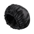 thumbnail image 3 of Women's Satin Sleep Cap, Double Layer Silky Fabric with Adjustable Back Buttons, Hair Protection Bonnet for Nighttime, Preventing Frizz and Breakage Black, 3 of 4