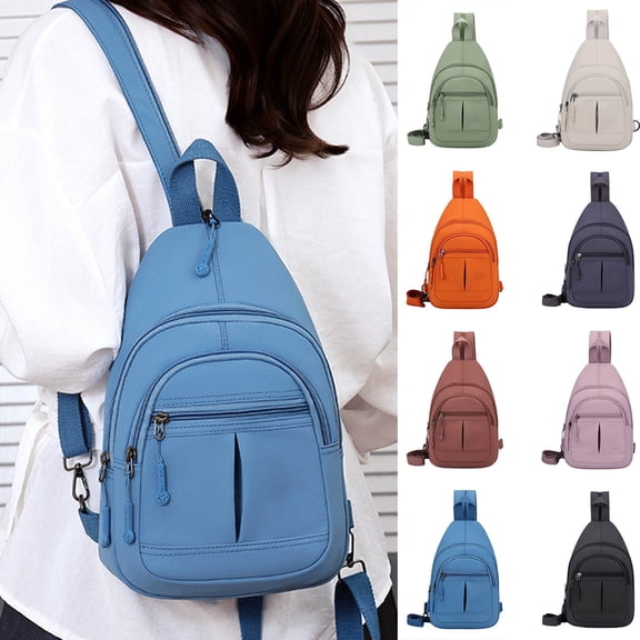 VeFlora Women & Men Multi-Pocket Sling Crossbody Bag, Adjustable Water-Resistant Chest Backpack, Lightweight Casual Purse for Work Travel Outdoor Daily Use(Blue/One Size)