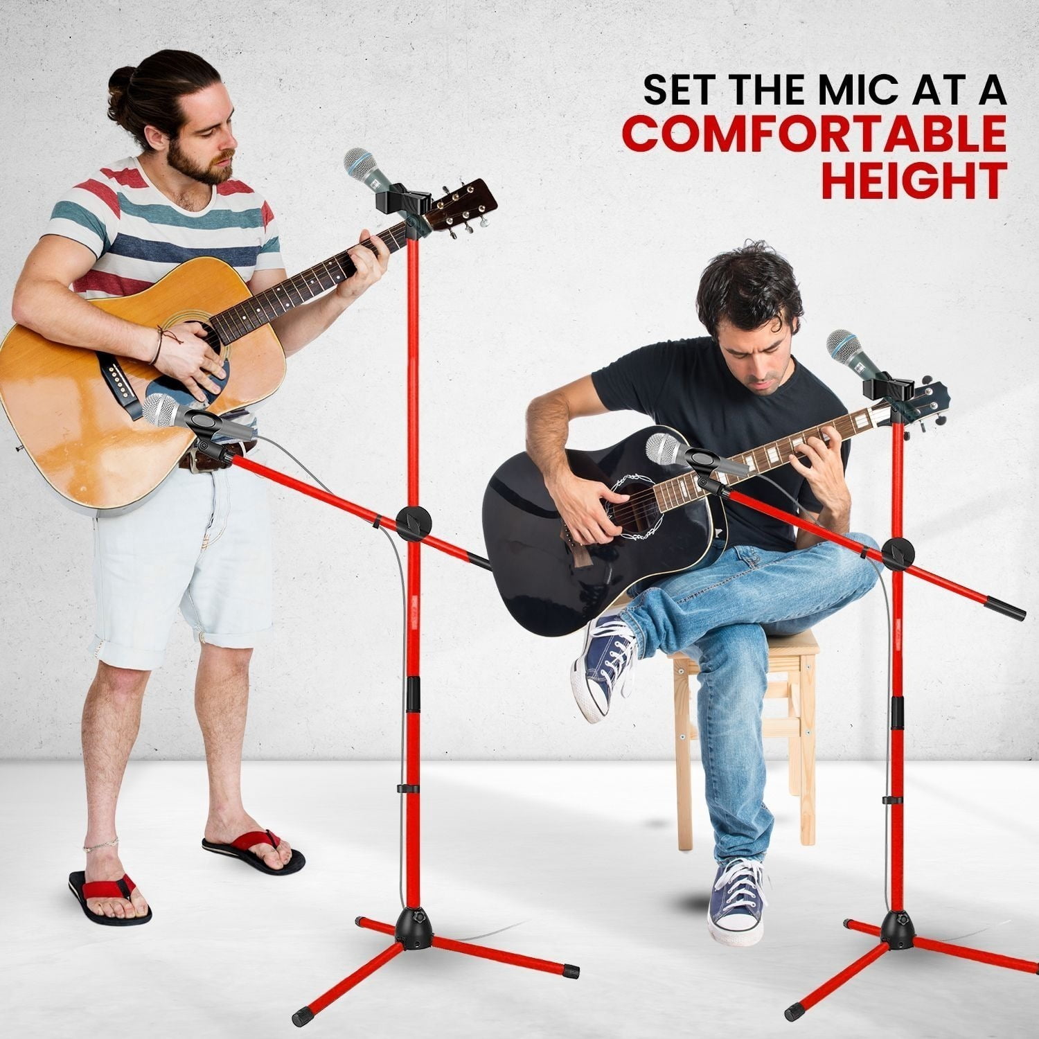 Floor-standing Microphone Stand, Universal Adjustable Tripod Microphone Arm Support, Capable of Holding 2 Microphones, with Adjustable Height. Applicable To Concerts and Recording Studios
