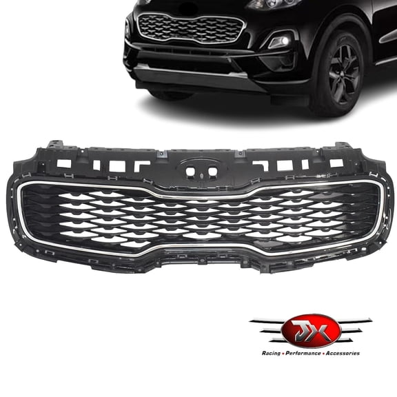 JX RACING Grille Assembly Compatible with 2020-2022 Kia Sportage Front Bumper Upper Grille Grill W/Chrome Trim Gloss Black