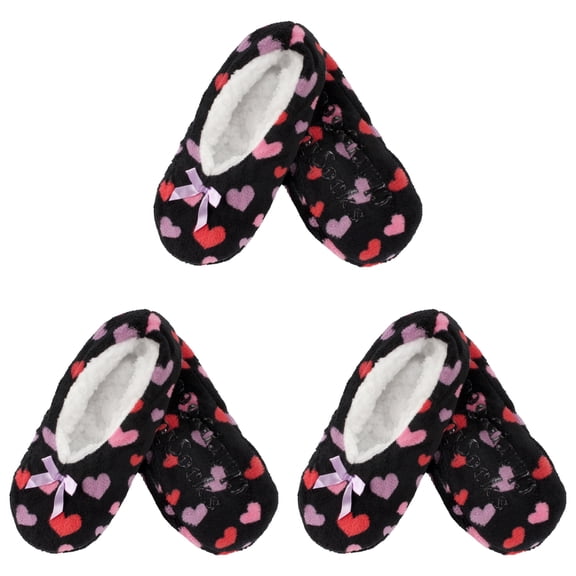 BambooMN Women's Heart Stripes Slippers Non-Slip Grips - Black Hearts - Medium - 3 Pairs