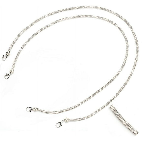 2pcs Rhinestone Purse Straps 30.7inch Long Replacement Purse Straps Crossbody Bag Chain Straps Replacement Shoulder Straps for Women Bag Satchel Accessories 6mm Wide Platinum