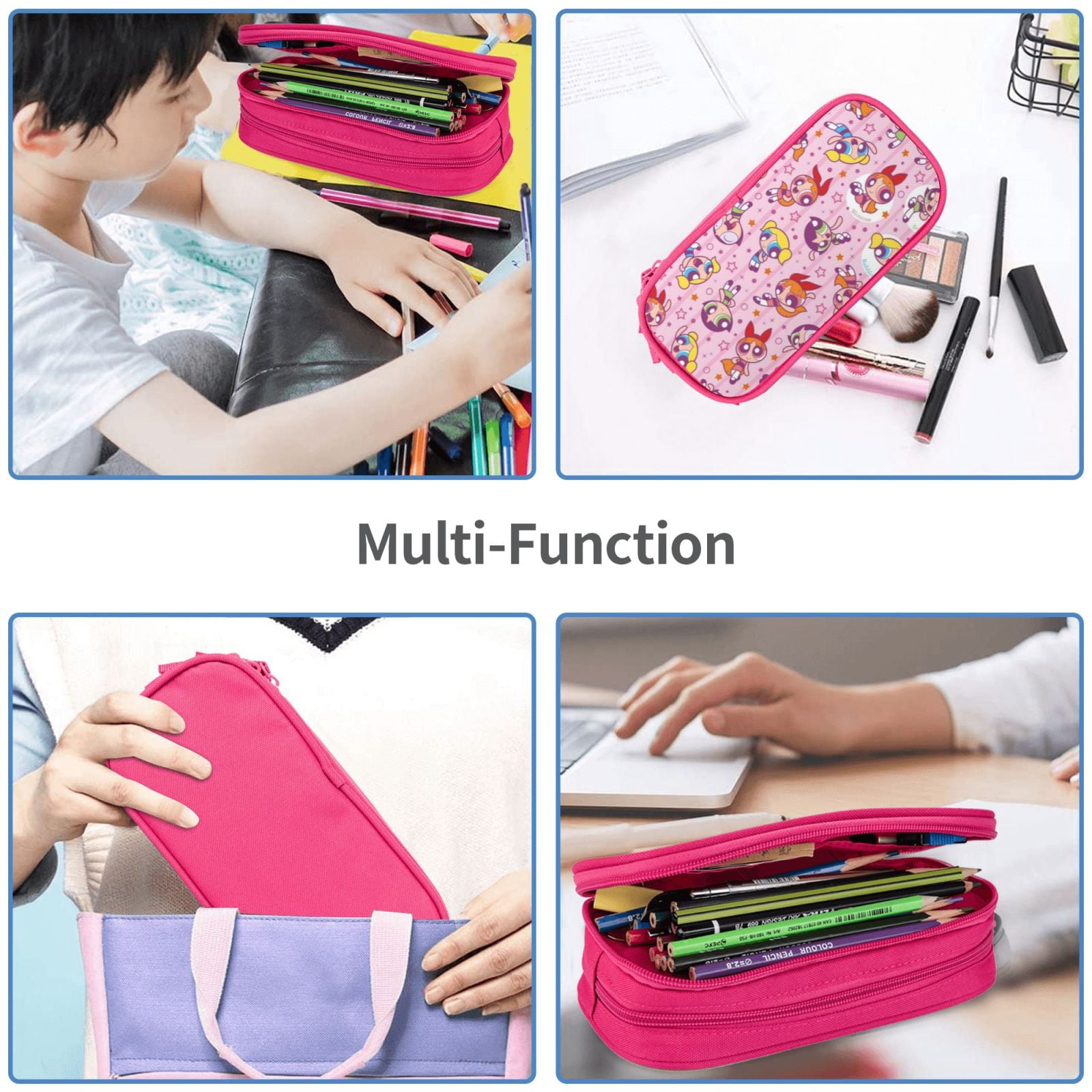 The Powerpuff Gi-rls Pencil Case Large Capacity Pencil Pouch Penbag Office Stationery Organizer Travel Makeup Bag Pink