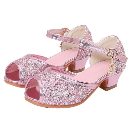 JUMESG Girls Sandals with Strap Girls Heels Sandal Open Toe Ankle Strap Dress Shoes for Little Big Kids Wedding Party High Pump Shoes (Pink 27)