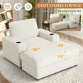 thumbnail image 3 of Muumblus 42" Chaise Lounge Indoor, Accent Armchair with Storage Ottoman & Armrests, Oversized Lounge Chair Sleeper Chair for Living Room, Beige Faux Rabbit Fur, 3 of 12