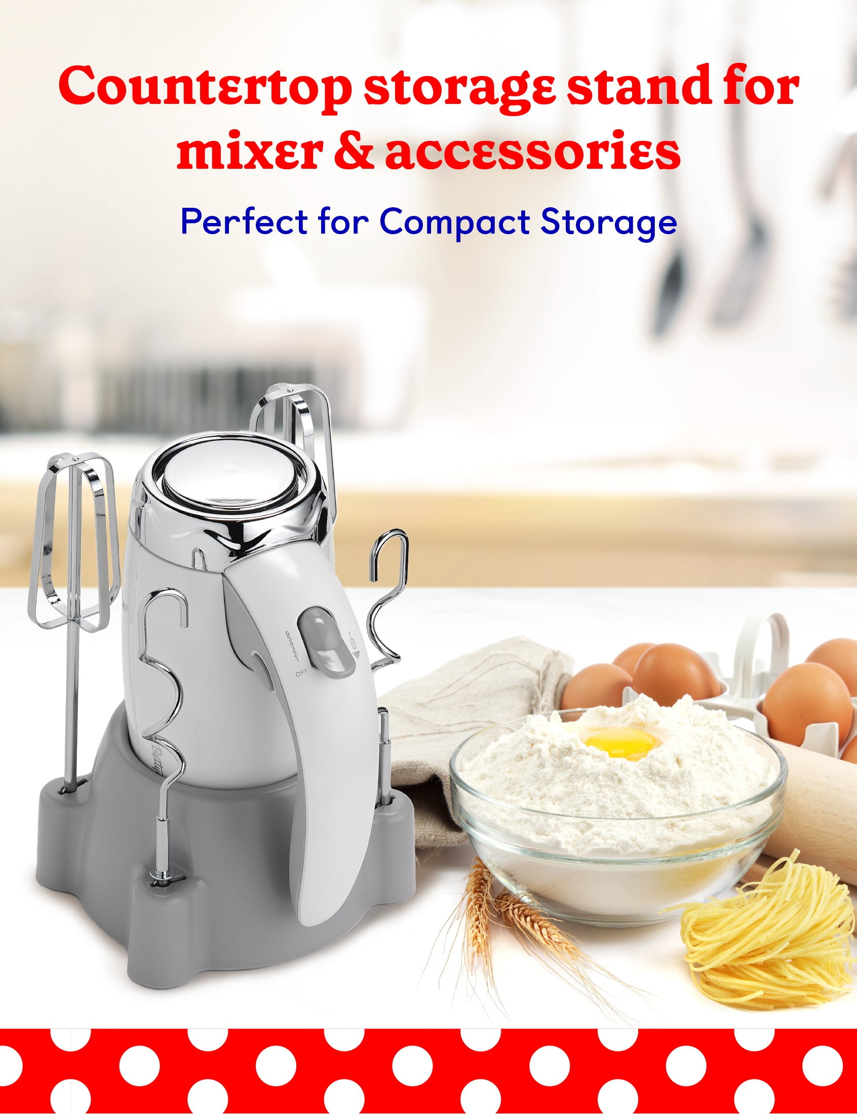 Betty Crocker 7-Speed Corded Electric Power Up Hand Mixer with Stand (White), BC-4208W