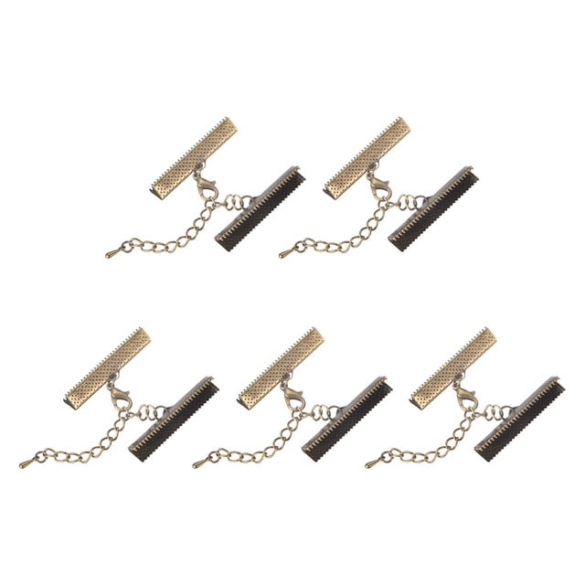 Unique Bargains 10Set Ribbon Crimp Clamp Ends Lobster Claw Clasps & Chain 35mm Bronze Tone for DIY