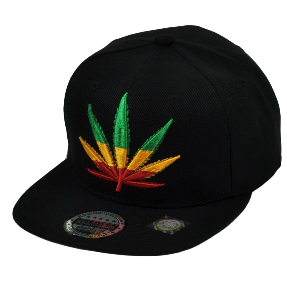 Rasta Colors Marijuana Weed Leaf Ganja Snapback Flat Bill Cannabis Hat